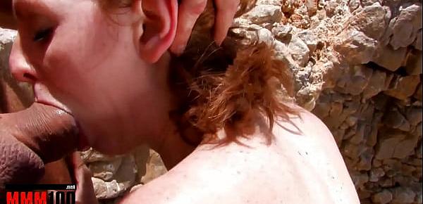  Cute young teeny girl gets fucked on the beach in a great threesome